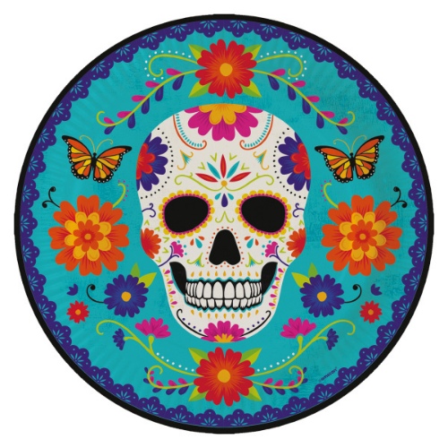 Levně EKO Papírové party talíře Halloween - Day of the dead modré 23 cm