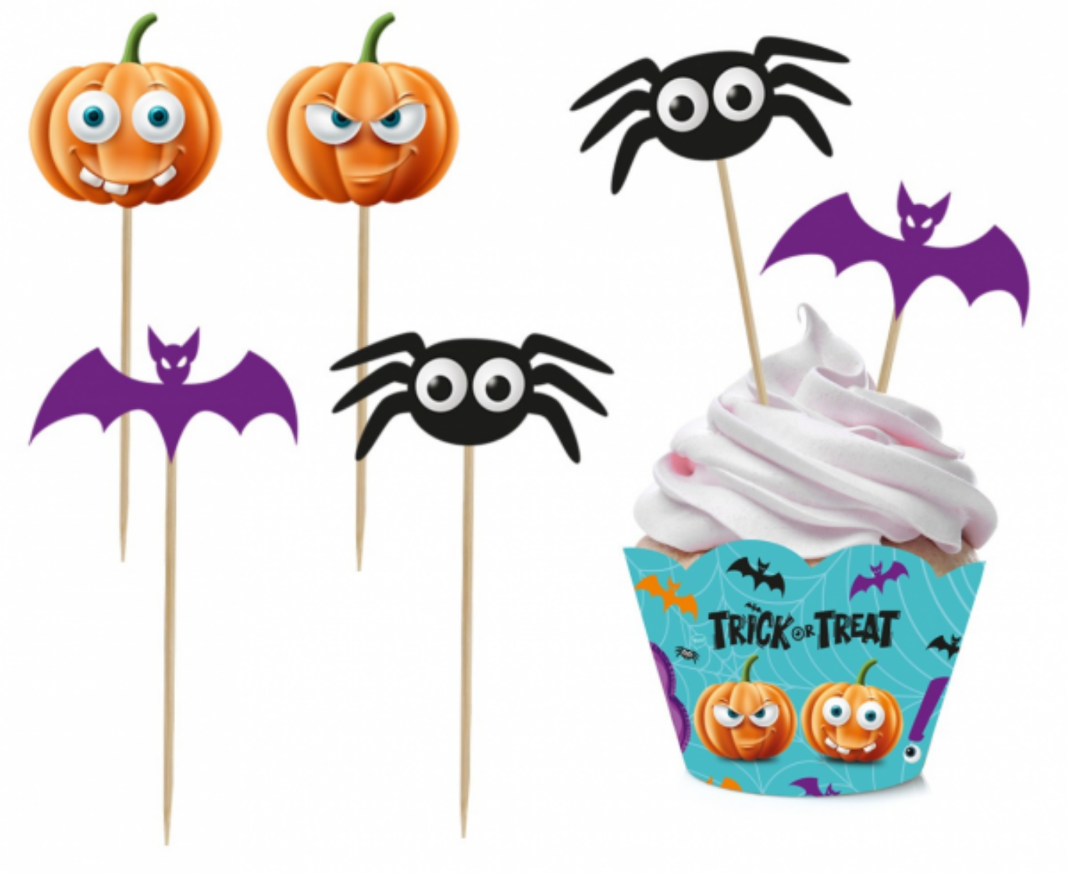 Levně Zápichy a ozdoby na cupcaky Halloween - Trick or treat 12 ks