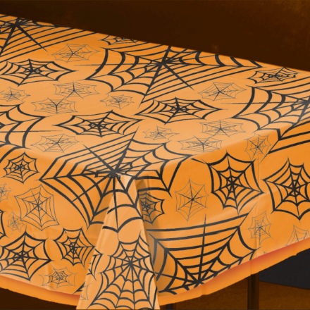 Obrázek Plastový ubrus Halloween Pavučiny průhledný - 274 x 139 cm