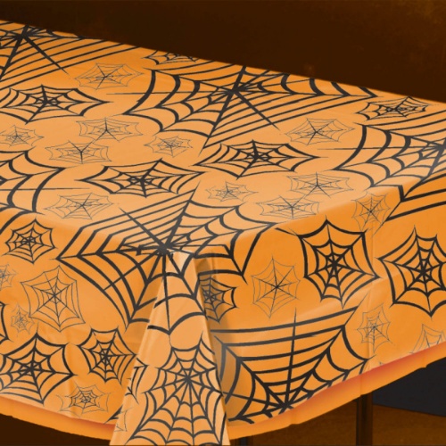 Levně Plastový ubrus Halloween Pavučiny průhledný - 274 x 139 cm
