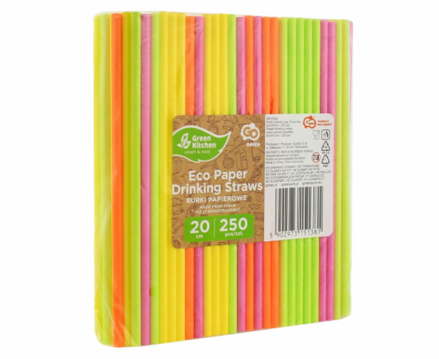 Levně Papírová brčka - fluor mix 250 ks
