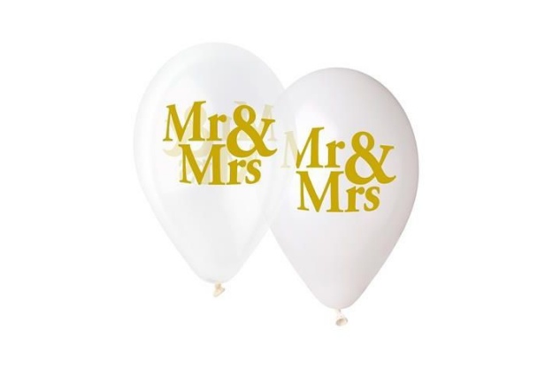 Obrázek z Svatební balonky s potiskem Mr a Mrs 33 cm - 5 ks 