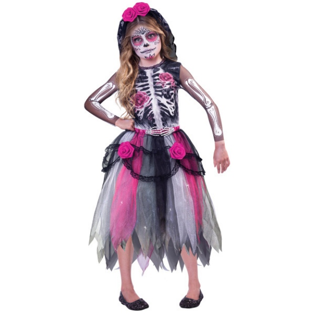 Obrázek z Dětský dívčí kostým ke dni mrtvých  8 až 10 let - 128 - 140 cm 