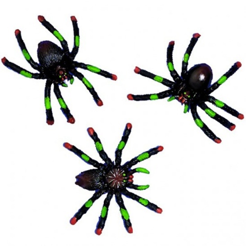 Halloweenská dekorace zeleno-černý pavouci -  8 ks