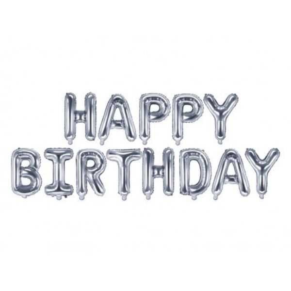 Foliový nápis HAPPY BIRTHDAY ve stříbrné barvě 340 x 35 cm