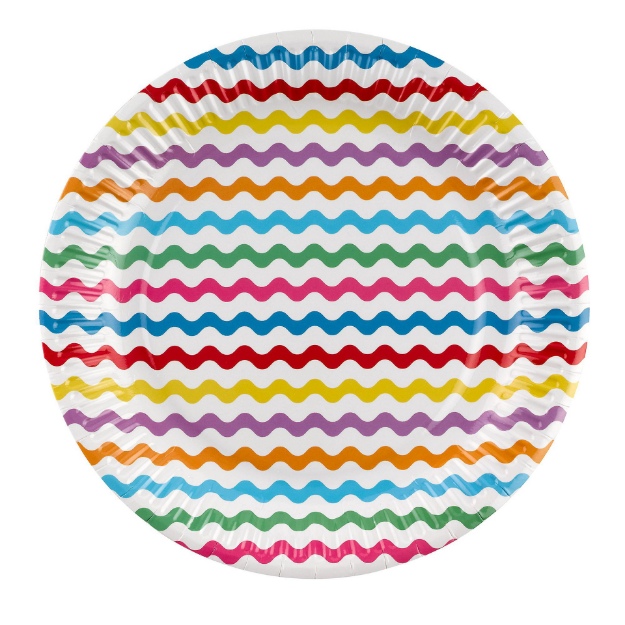 Obrázek z Papírové talíře barevné vlnky 23 cm - 8 ks 