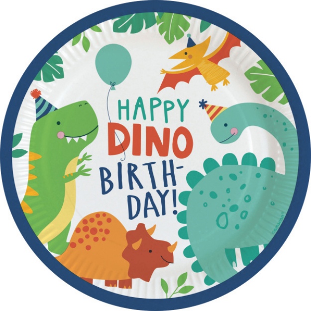 Obrázek z EKO Papírové talíře Happy Dino Birthday 23 cm - 8 ks 