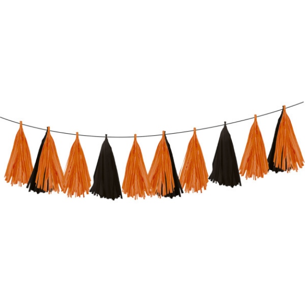 Obrázek z Girlanda střapce černo oranžové - 150 cm 