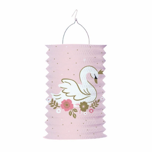 Závěsný lampion válec - bílá labuť - 28 cm
