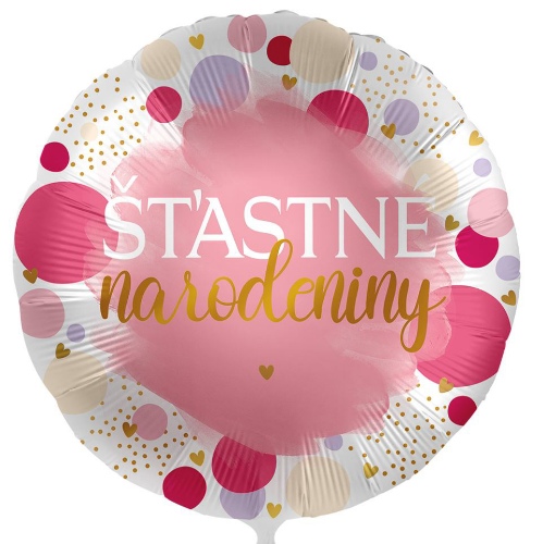 Levně Foliový balonek Šťastné narodeniny SK - Pink Birthday 43 cm