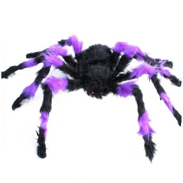 Obrázok z Halloweenska dekorácia - pavúk veľký čierno - fialový - 75 cm