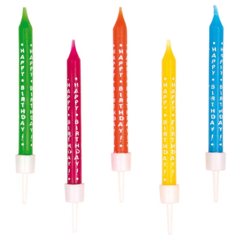 Levně Dortové svíčky s nápisem Happy Birthday 6,3 cm - 10 ks