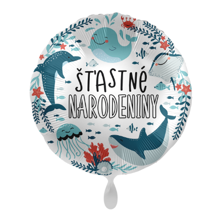 Obrázek Foliový balonek Šťastné narodeniny SK - mořský svět - 43 cm