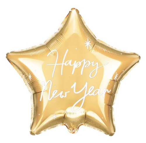 Levně Foliový balonek hvězda Zlatá Happy New Year - PD 47 cm