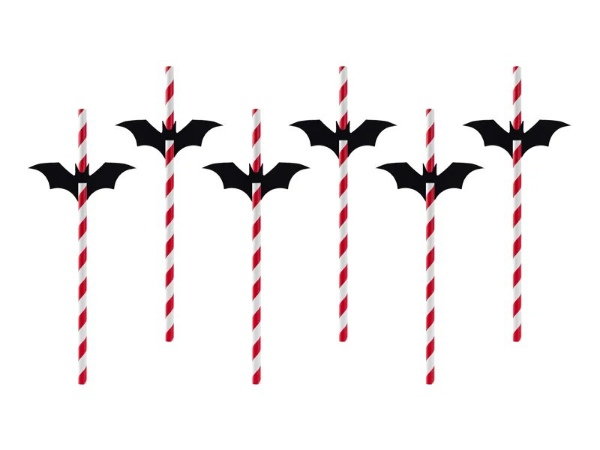 Papírová brčka Halloween - červeno bílá  - 6 ks