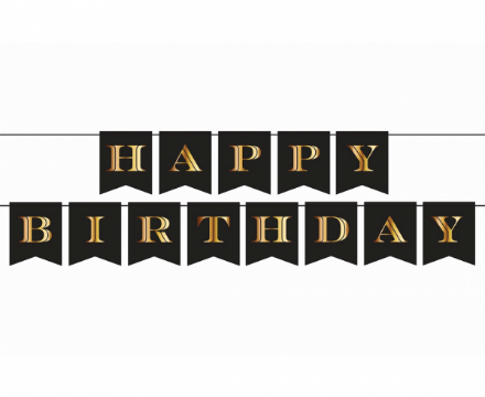 Picture of Party nápis girlanda Happy Birthday černo - zlatá 250 cm