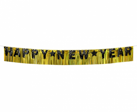 Obrázok z Party nápis Happy New Year a zlatý záves 180 x 22 cm