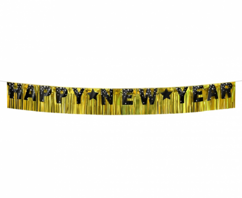 Levně Party nápis Happy New Year a zlatý závěs 180 x 22 cm