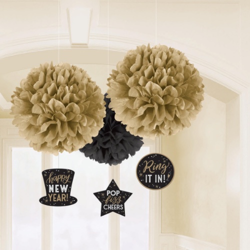 Levně Pom pom z hedvábného papíru "Happy New Year" 40cm - 3ks