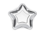 Obrázok z Papierové taniere v tvare hviezdy - metalické strieborné 23 cm