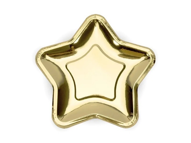 Obrázek z Papírové talíře ve tvaru hvězdy - metalické zlaté 23 cm 