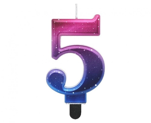 Levně Svíčka dortová číslice 5 Noční obloha - metalická 8 cm