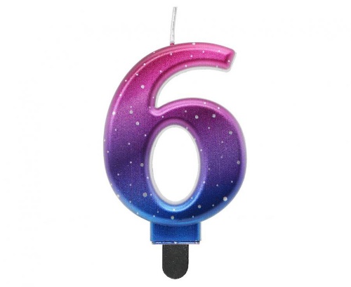 Levně Svíčka dortová číslice 6 Noční obloha - metalická 8 cm