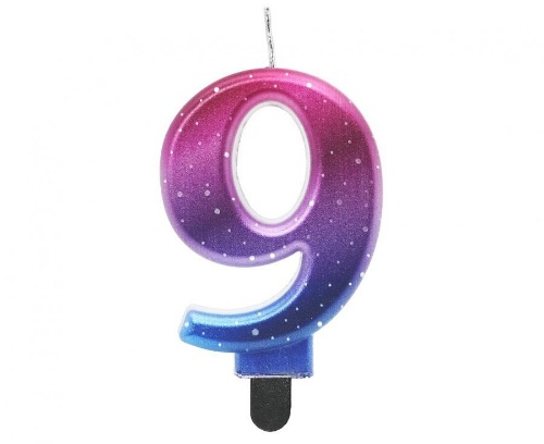 Levně Svíčka dortová číslice 9 Noční obloha - metalická 8 cm