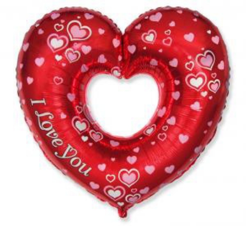Levně Foliový balonek srdce s otvorem - i love you 60 cm