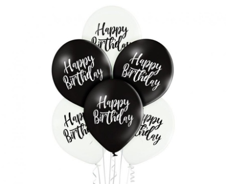 Picture of Latexové balonky Happy Birthday - černo - bílé 6 ks