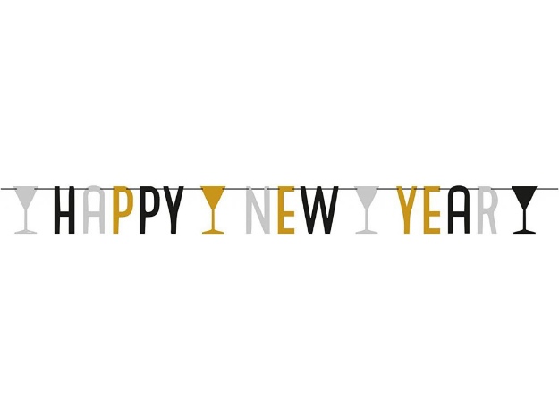 Obrázok z Party nápis Happy New Year - Golden Wishes 180 x 15 cm