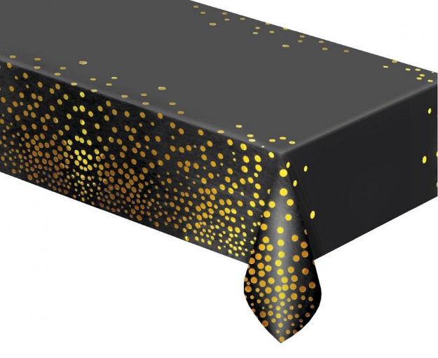 Obrázek z Foliový party ubrus zlaté puntíky - černý 137x183 cm 