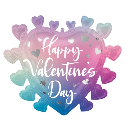 Obrázek Foliový balonek srdce tvarované ombre - Happy Valentine's Day 68 x 58 cm
