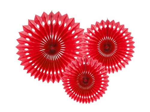 Levně Dekorační rozety červené 20 až 30 cm - 3 ks