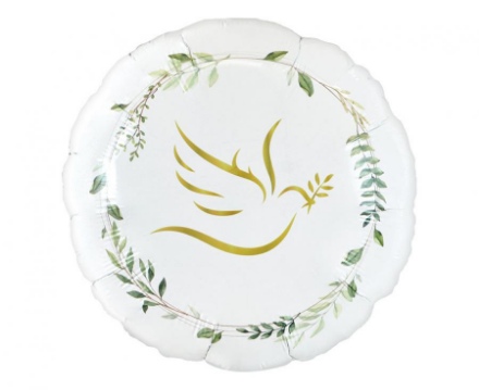Obrázek Foliový balonek kulatý - Holubice s listy - 46 cm