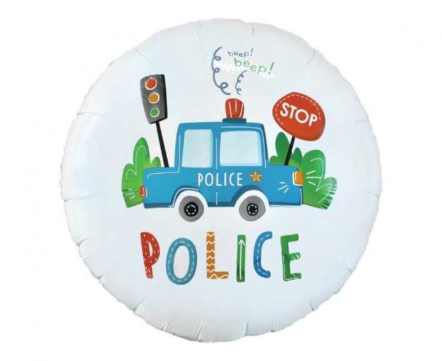 Obrázek z Foliový balonek kulatý - Policejní auto - 45 cm 