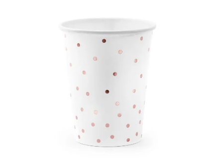 Picture of Papírové kelímky bílé s rose gold puntíky 260 ml - 6 ks