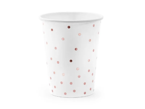 Papírové kelímky bílé s rose gold puntíky 260 ml - 6 ks