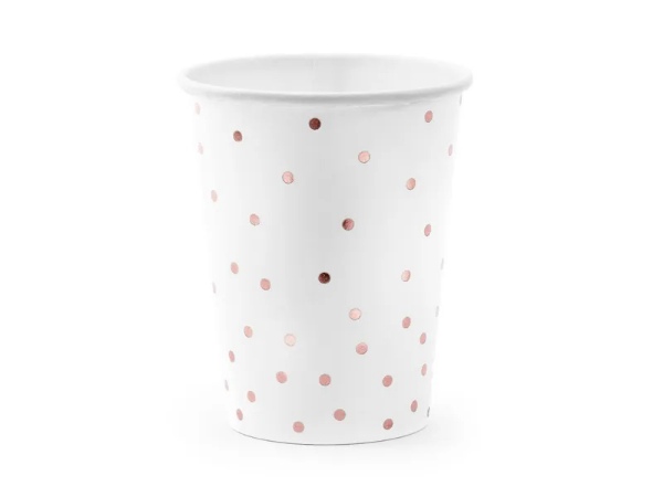 Papírové kelímky bílé s rose gold puntíky 260 ml - 6 ks