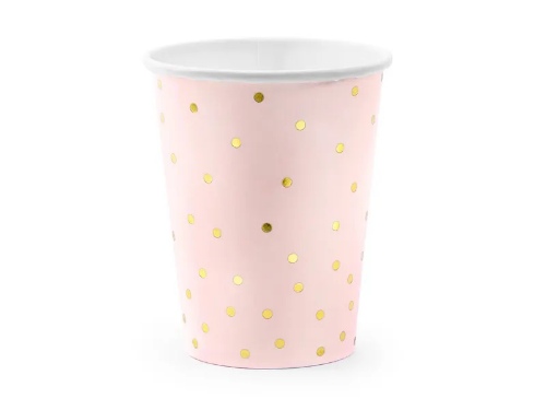 Papírové kelímky růžové se zlatými puntíky 260 ml - 6 ks