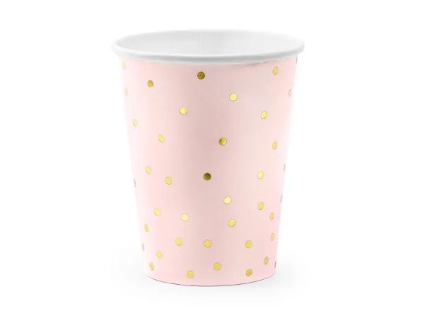 Papírové kelímky růžové se zlatými puntíky 260 ml - 6 ks