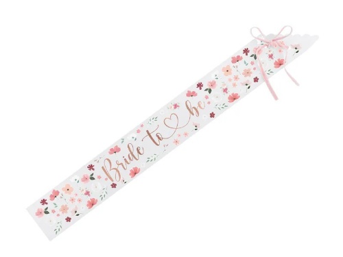 Šerpa biela s kvetmi - Bride to be - 76 cm