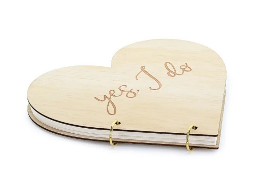 Svadobná kniha hostí drevená - srdce Yes I do - 26.5 x 25 cm