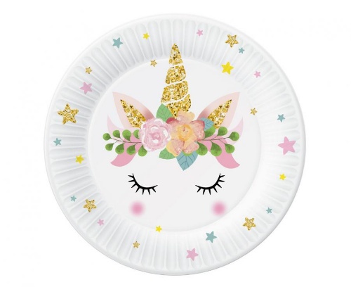 Levně EKO Papírové talířky Jednorožec Floral 18 cm - 6 ks
