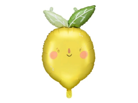 Picture of Lemon Shaped Foil Balloon with Leaves and Face - 50 x 75 cm