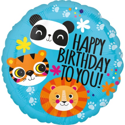 Obrázek Foliový balonek - Tygřík, lev a panda Happy Birthday - 45 cm