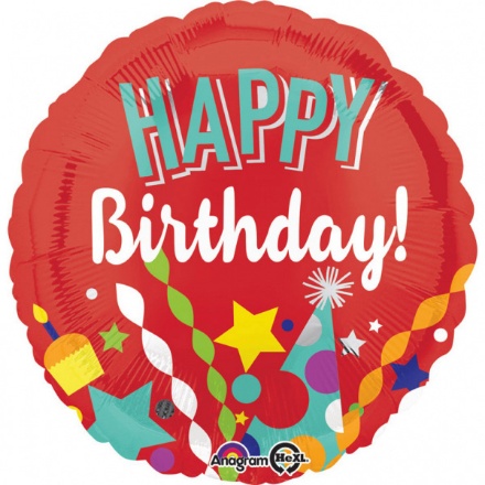 Obrázek Foliový balonek - Happy Birthday červený  - 43 cm