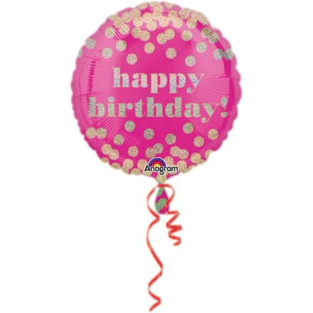 Obrázek Foliový balonek - Happy Birthday lesklé puntíky - 43 cm