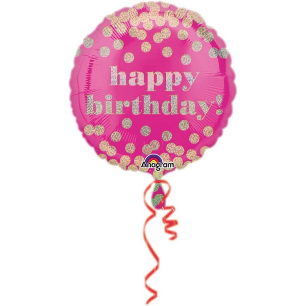 Foliový balonek - Happy Birthday lesklé puntíky - 43 cm
