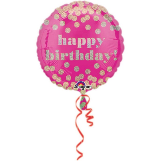 Obrázek z Foliový balonek - Happy Birthday lesklé puntíky - 43 cm 